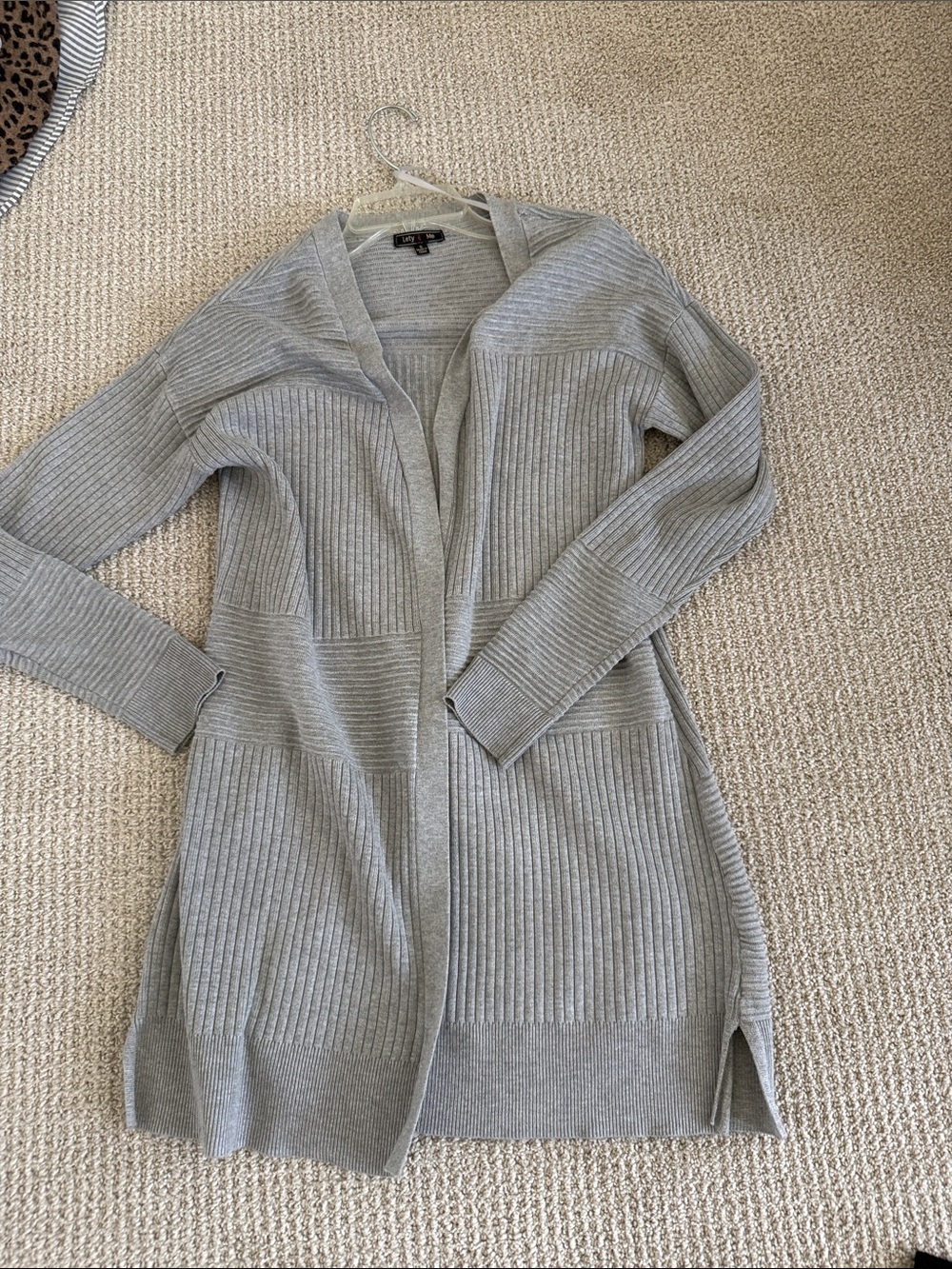 Lightweight Grey Open-Front Ribbed Cardigan - Picture 4 of 5